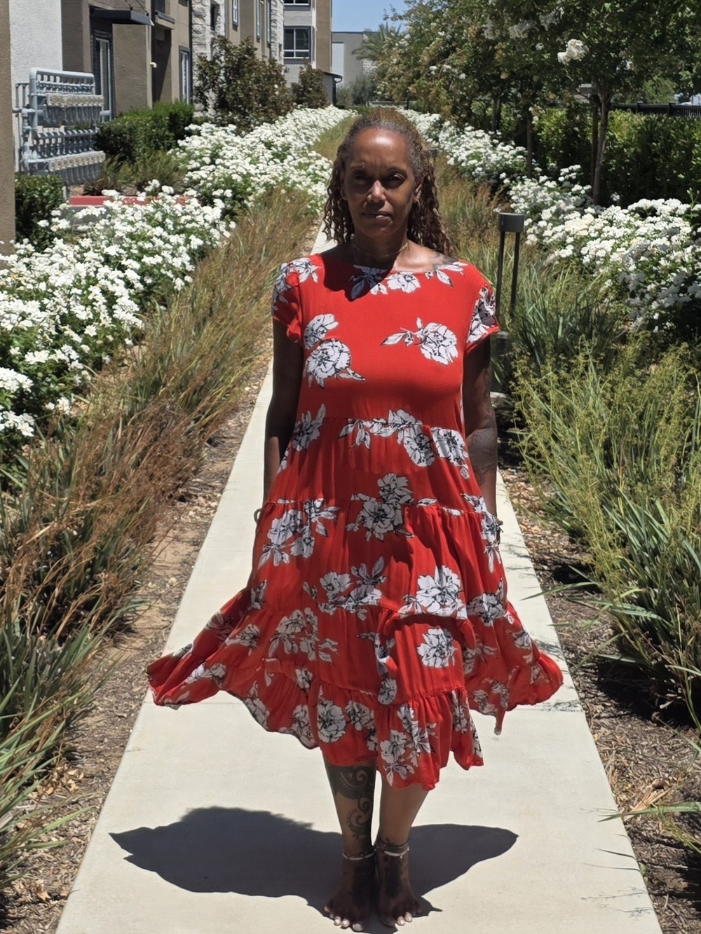 Free People Red Floral Tiered Midi Dress